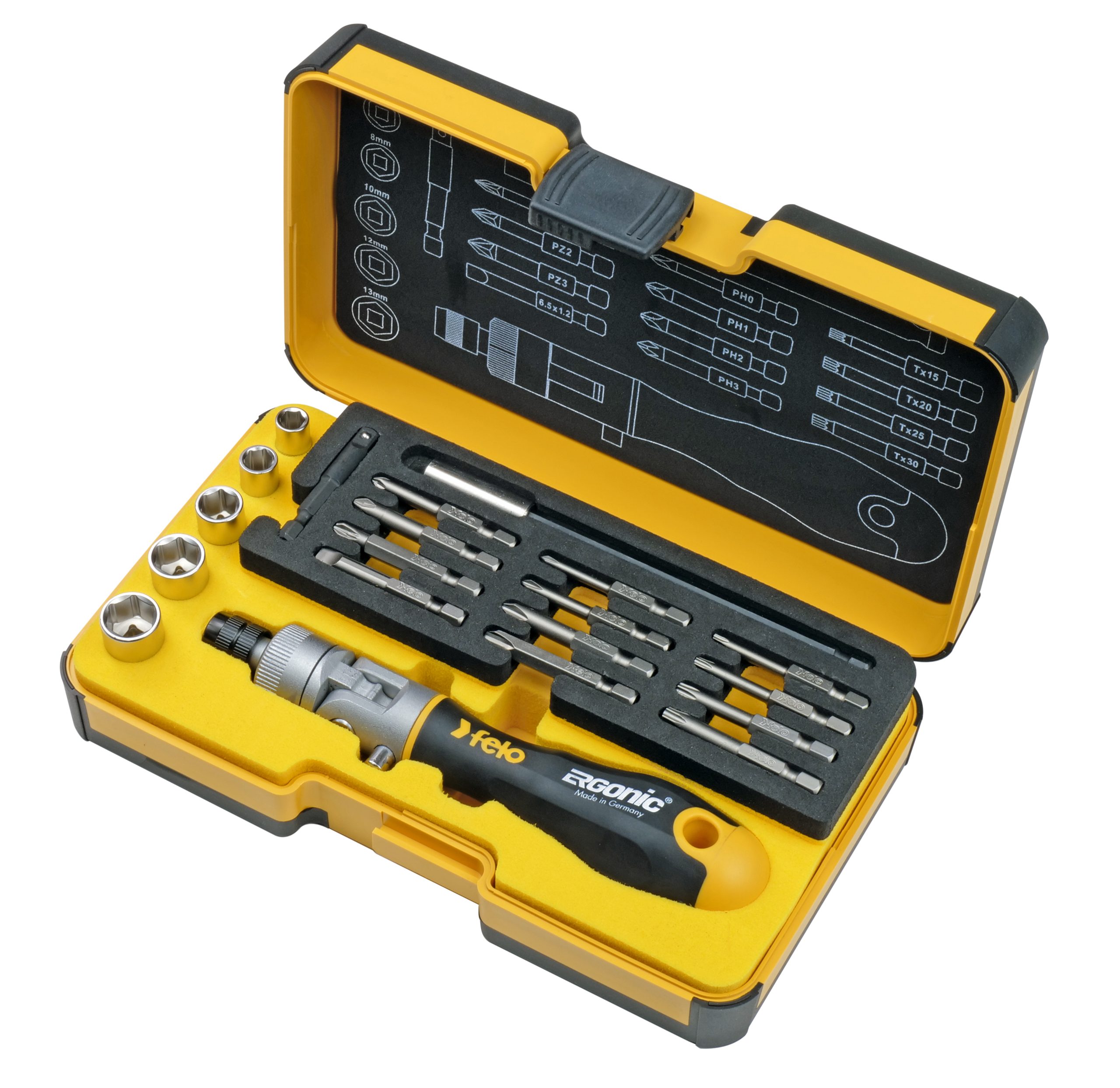Felo Magazingriff Bithalter Mit 8 Bits – SL, PZ, PH, Torx, BH, Ergonomischer Weichmantel-Griff